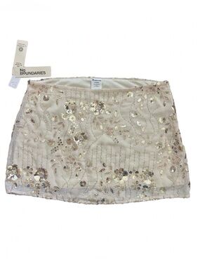 NWT No Boundaries Sequin Mini Skirt M 8-10 Ivory Gold Floral Beaded
